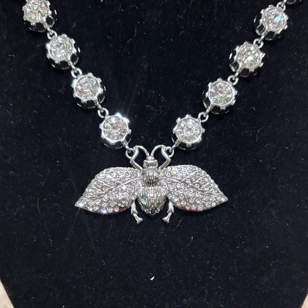 Silver & Rhinestone Gucci Bee Necklace - Picture 3 of 5